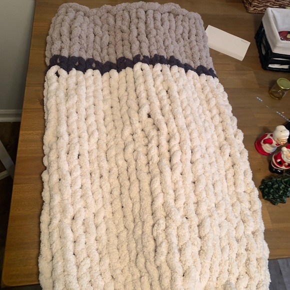 Luxurious Knit Throw Blanket - Cream, Gray, and Brown 36 x 33 inches. - Picture 4 of 5
